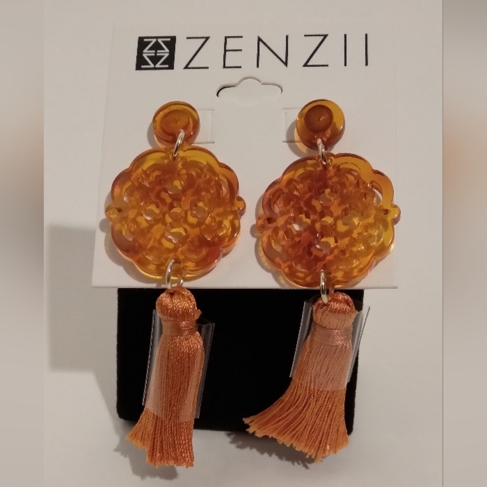 🧡NWT ZENZII Tortoise Allure Resin Tassel Earrings 2.5" - Picture 3 of 13